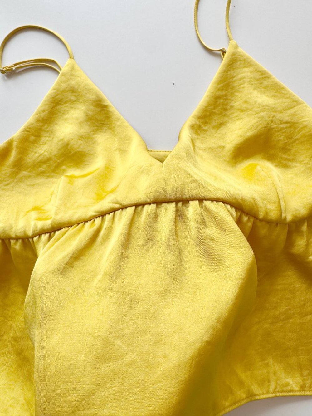Aritzia LITTLE MOON Lover Gold Yellow Satin Cropped Peplum Tank Top, Size S - Picture 8 of 16